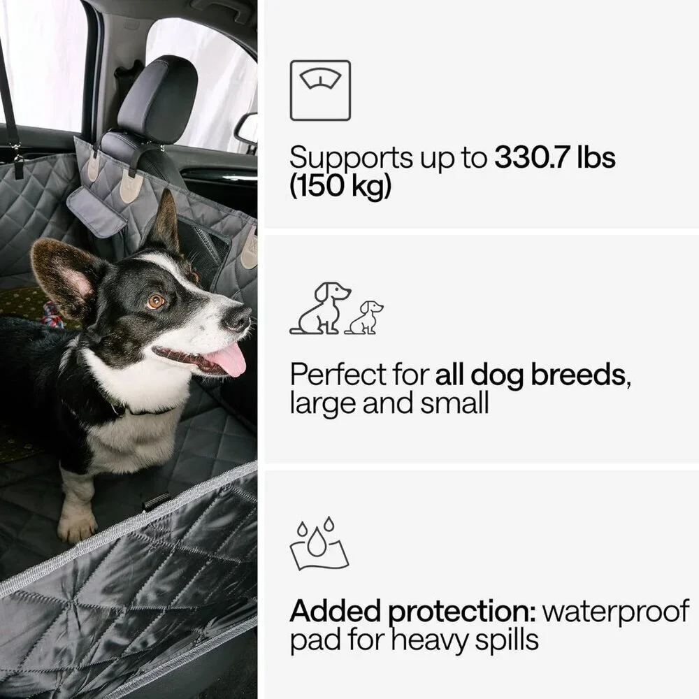 Waterproof Dog Car Seat Cover for Back Seat with Hard Bottom Inserts